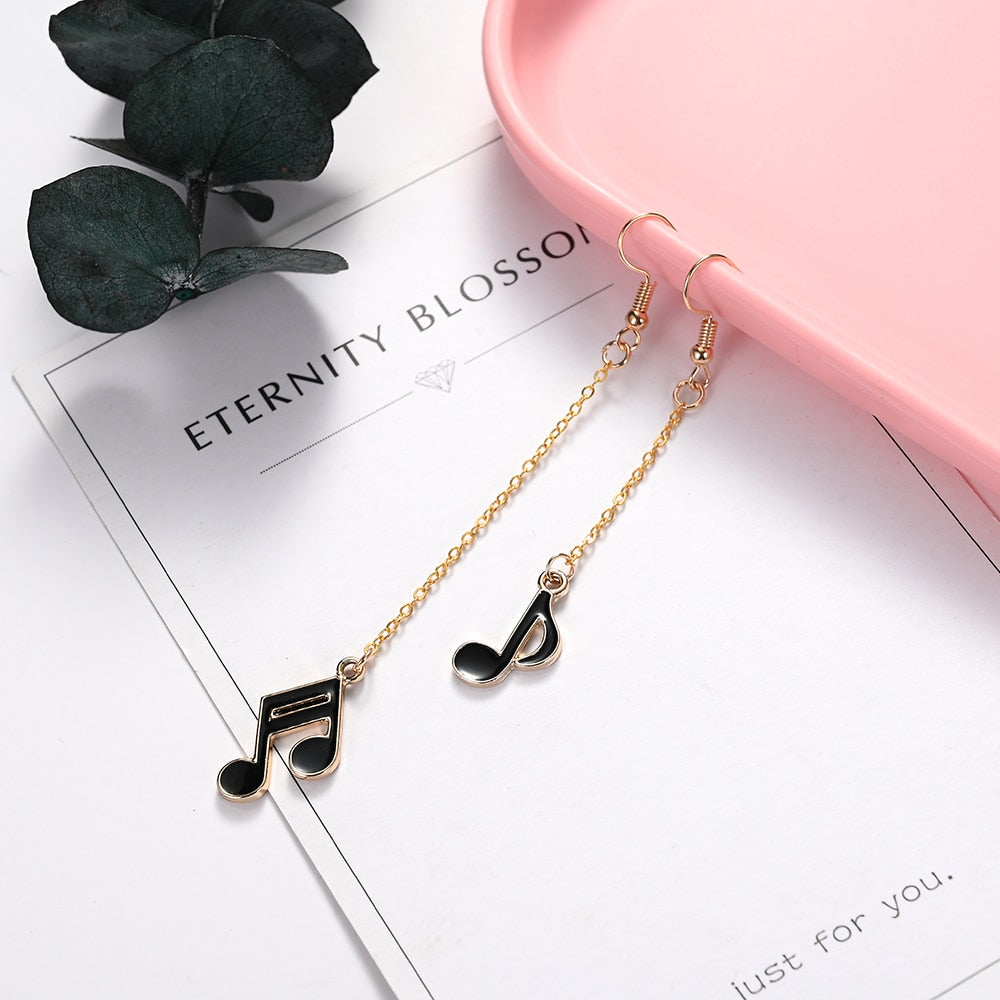 Black Music Notes Tassel Earrings