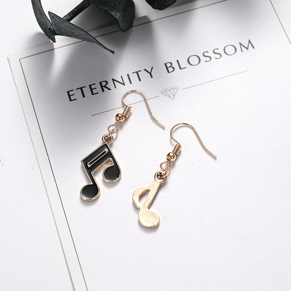 Black Music Notes Tassel Earrings