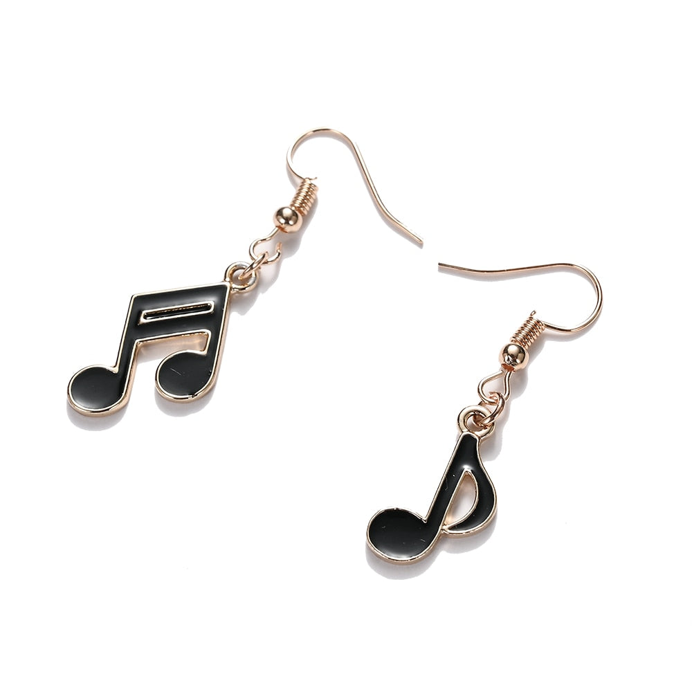 Black Music Notes Tassel Earrings