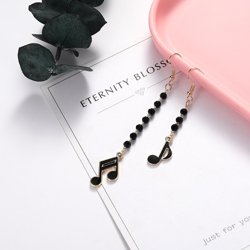 Black Music Notes Tassel Earrings
