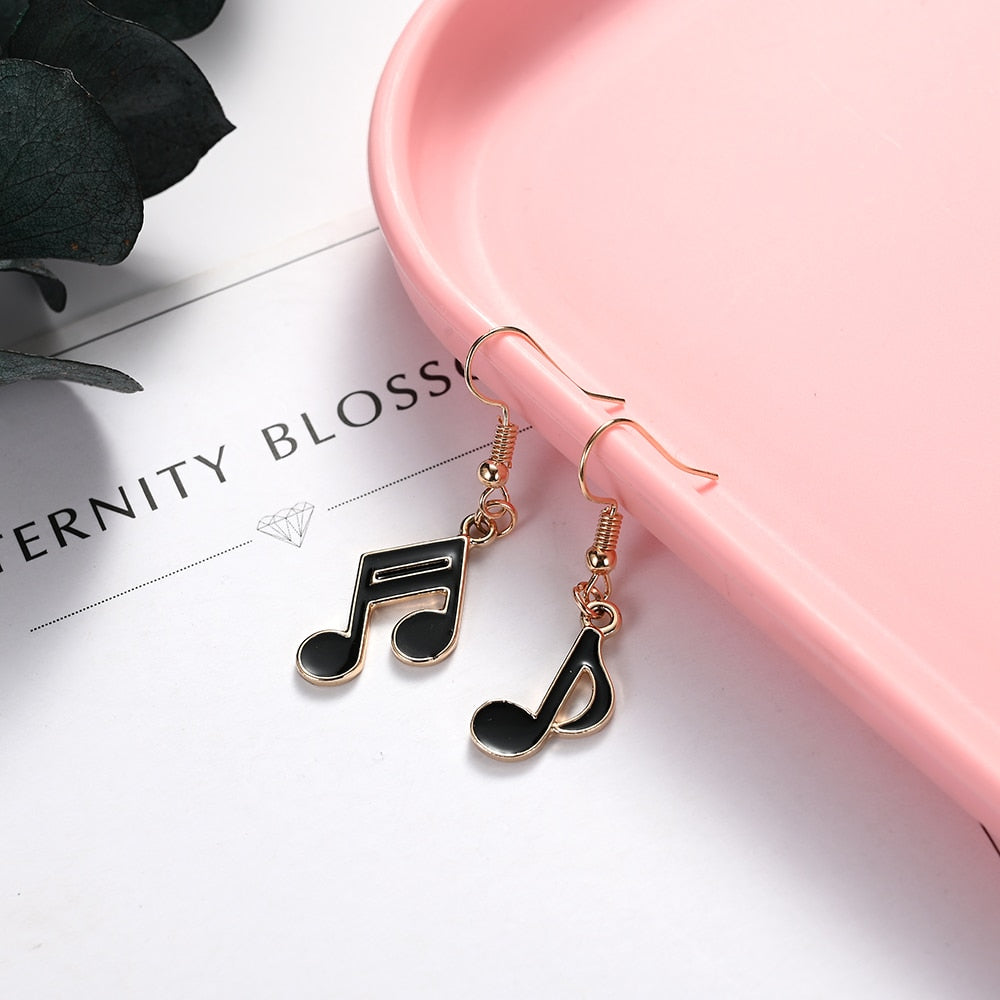 Black Music Notes Tassel Earrings