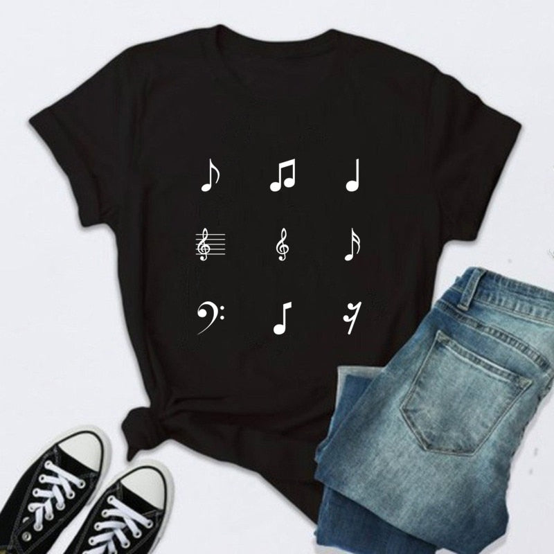 Music Notes Black T-shirt