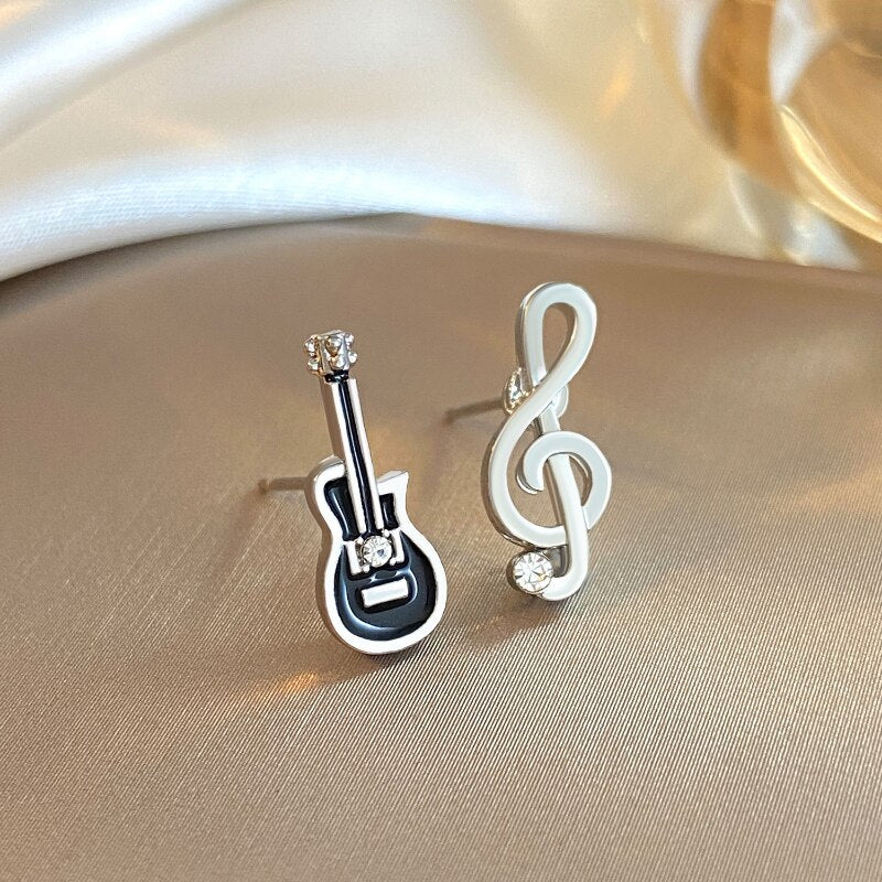 Shining Rhinestone Guitar Stud Earrings