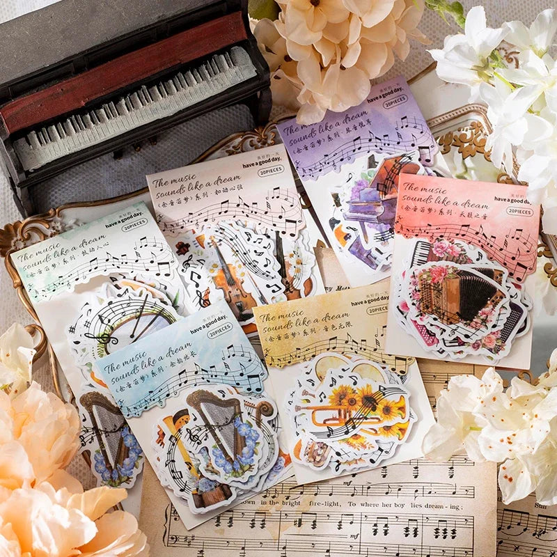 20pcs/set Artistic Music Instruments Sticker