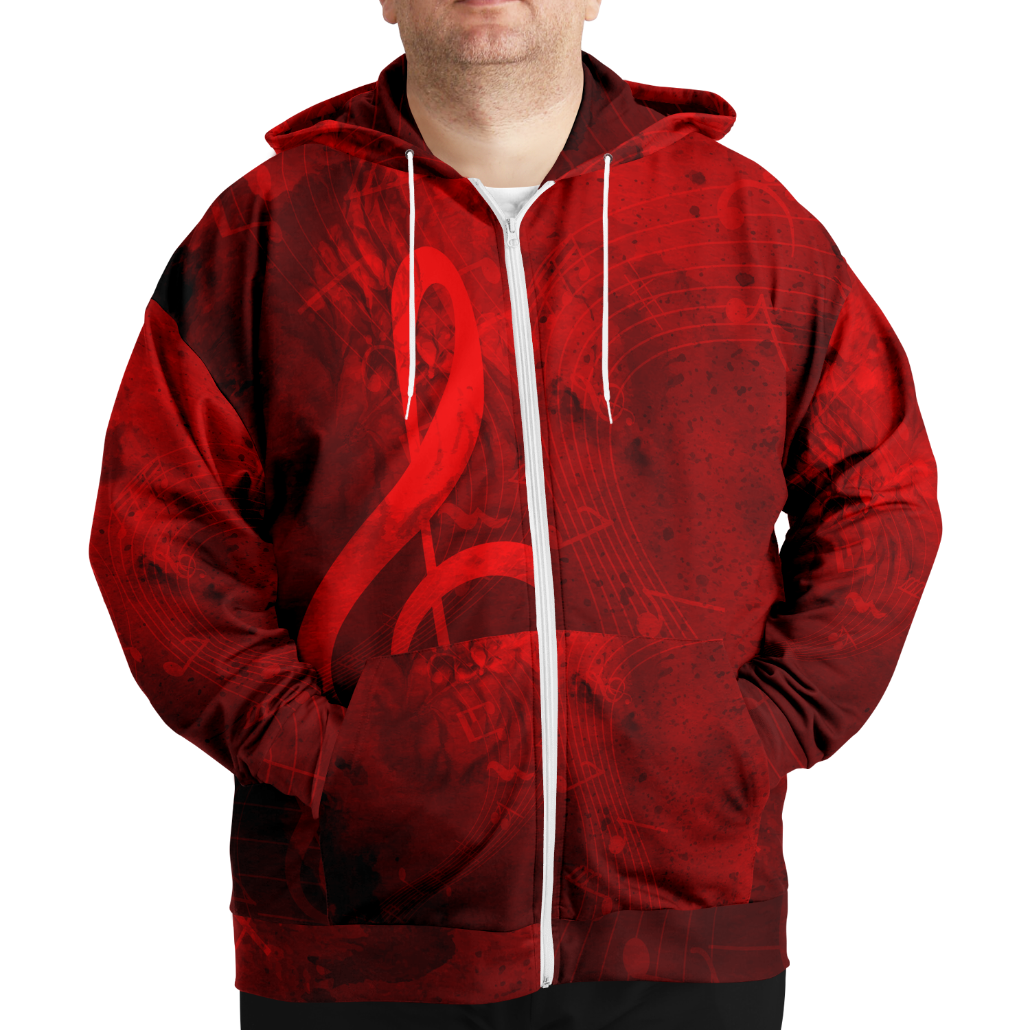 Treble Clef Music Red Zip Hoodie