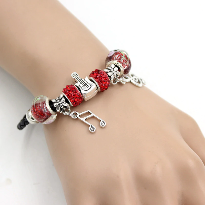 Music Notes Red Charm Bracelet