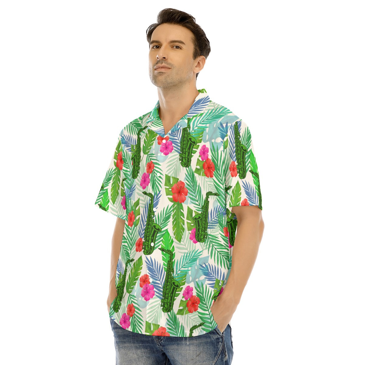Saxophone Floral Hawaiian Shirt