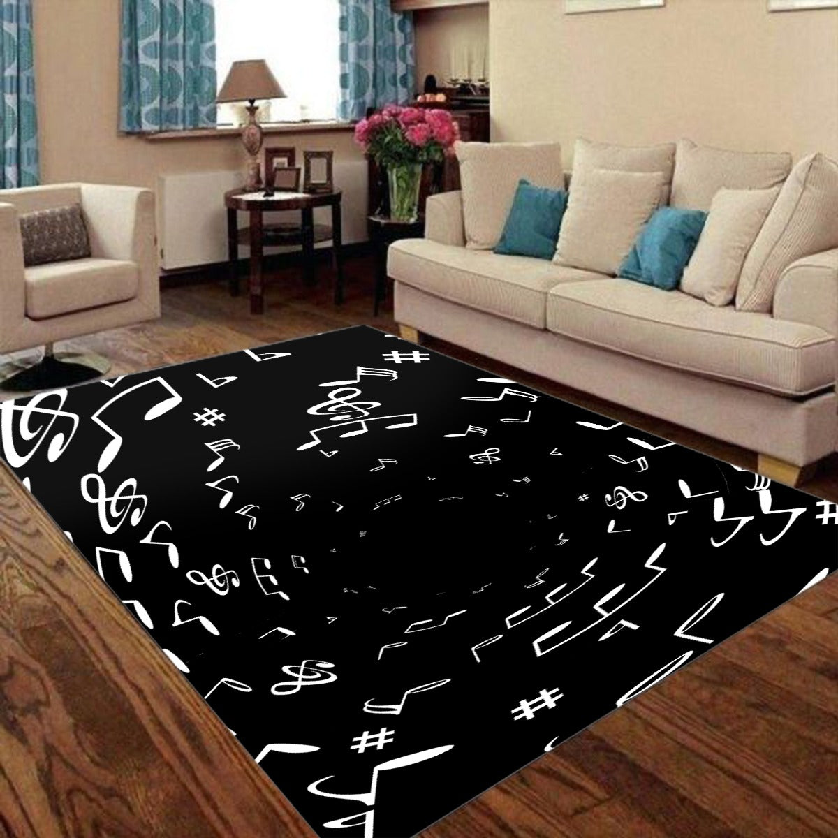 Music Notes Black Floor Mat
