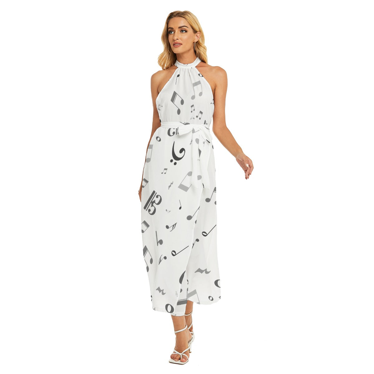Musical White Halter Dress