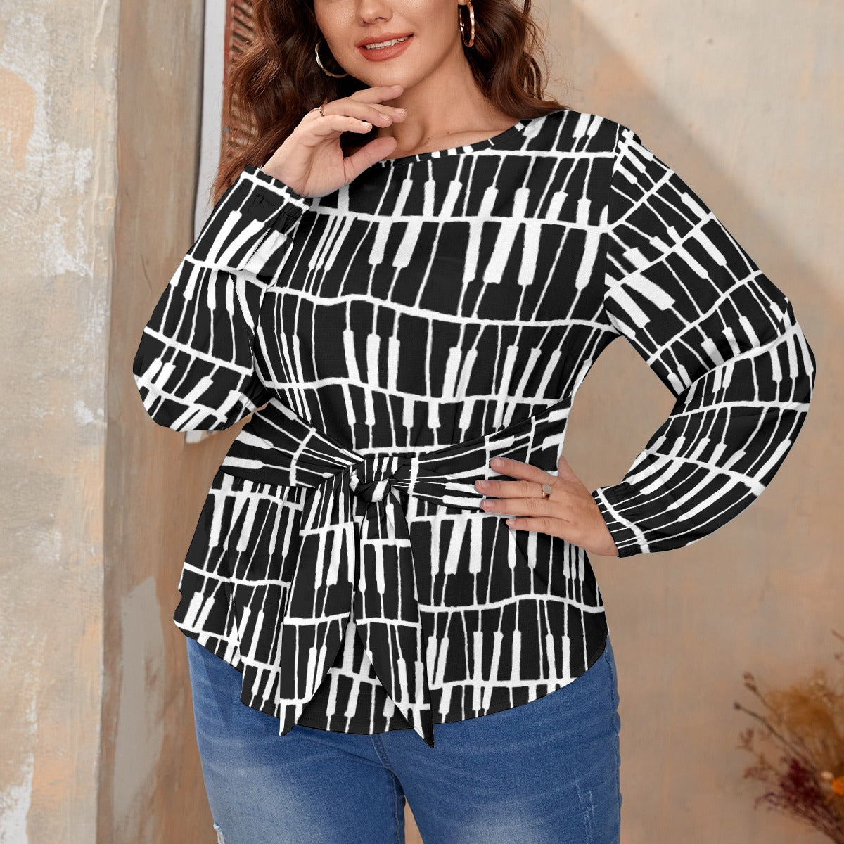 Piano Keys Blouse Waist Knot