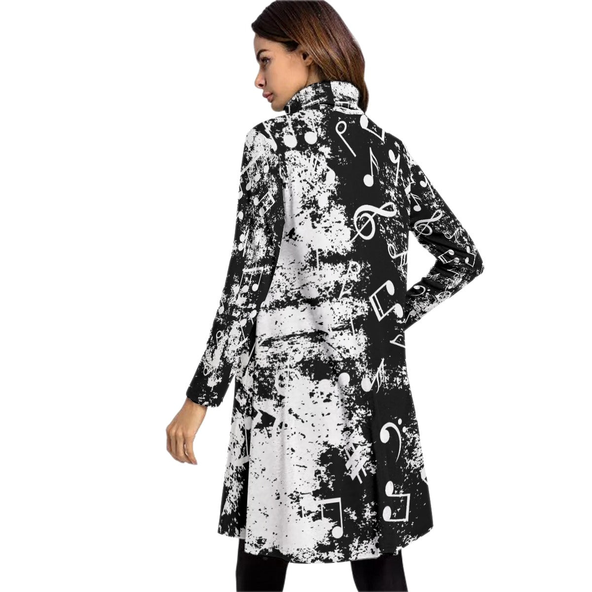 All-Over Print Women's High Neck Dress With Long Sleeve