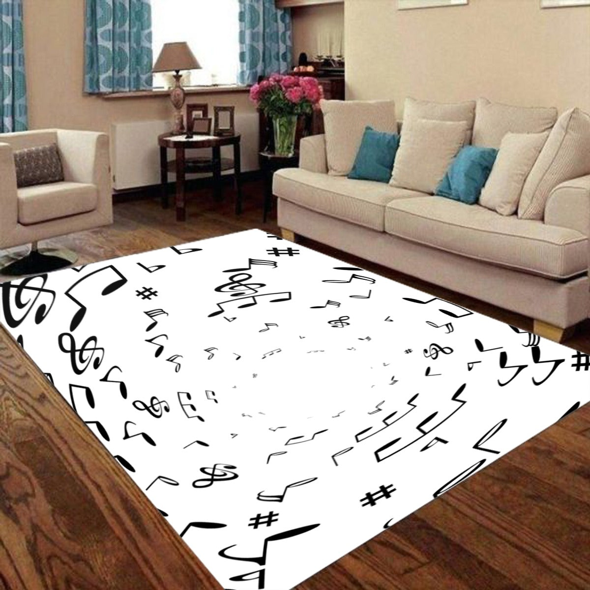Music Notes White Floor Mat