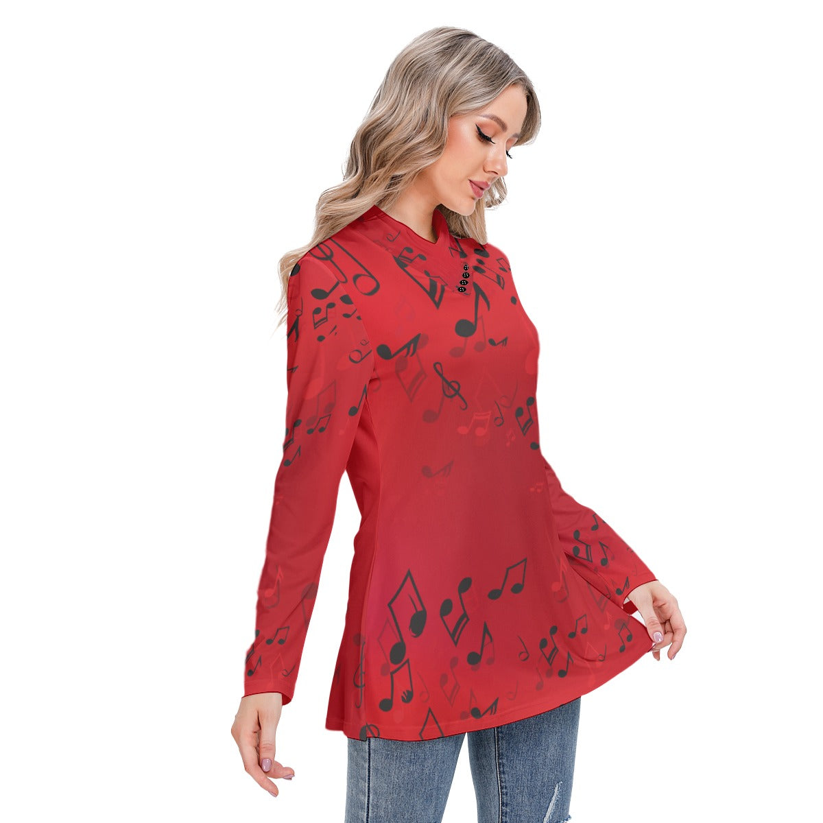 Music Notes Red Blouse
