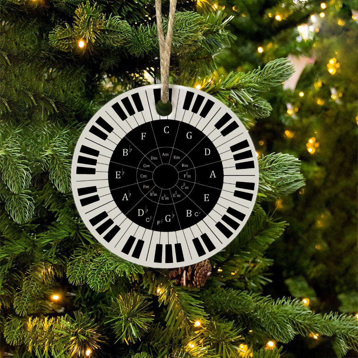 Piano Keys Round Christmas Ornament
