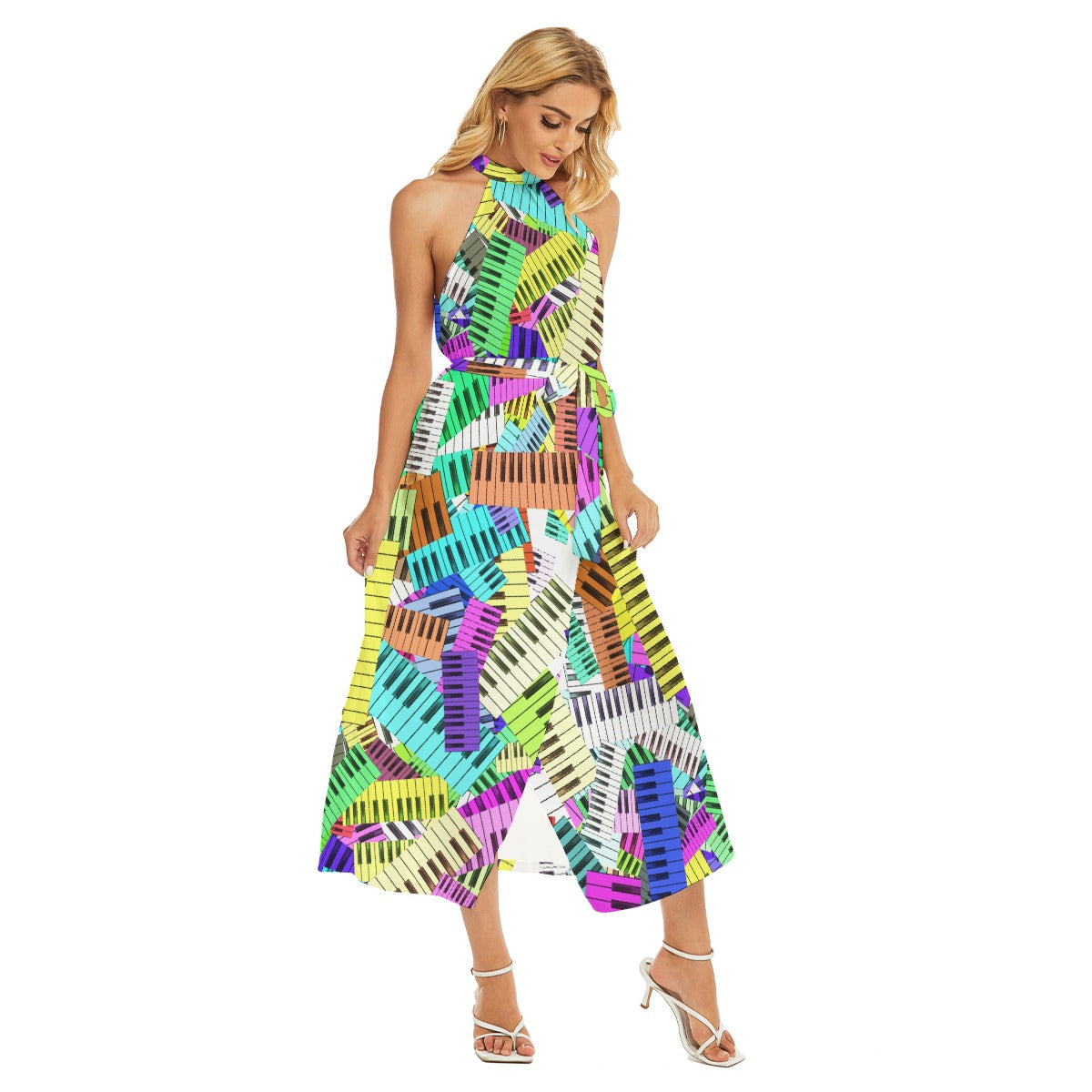 Colorful Piano Keys Halter Dress