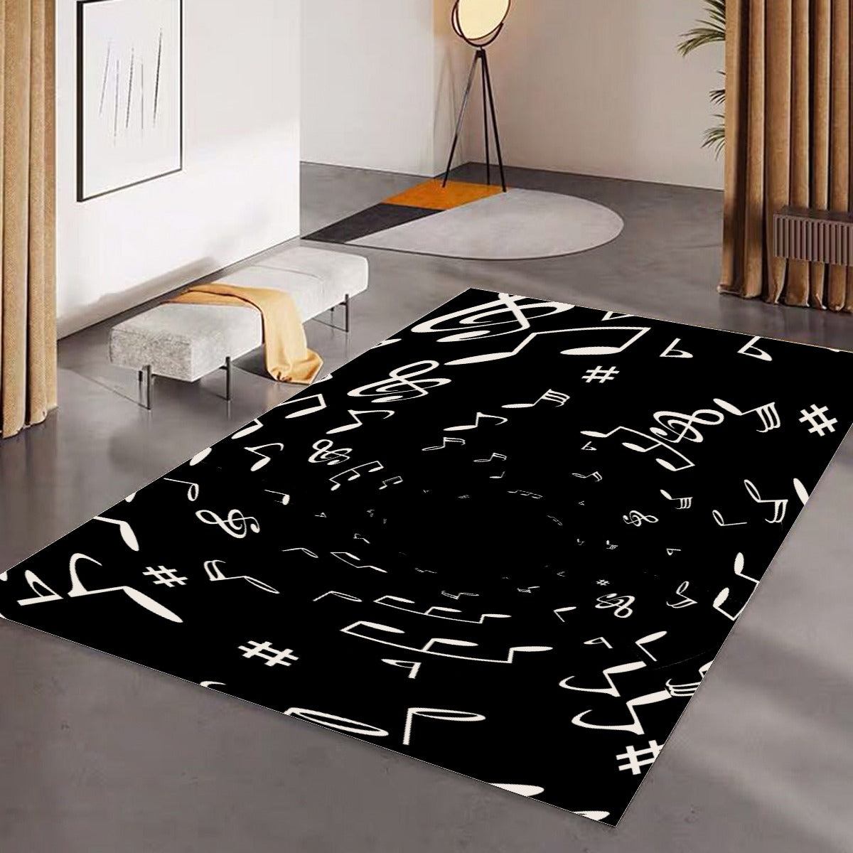 Music Notes Black Floor Mat