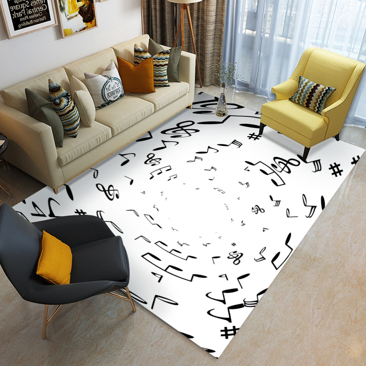 Music Notes White Floor Mat