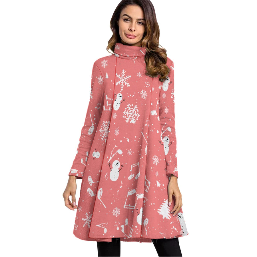 Music Christmas Snow Pink Neck Dress