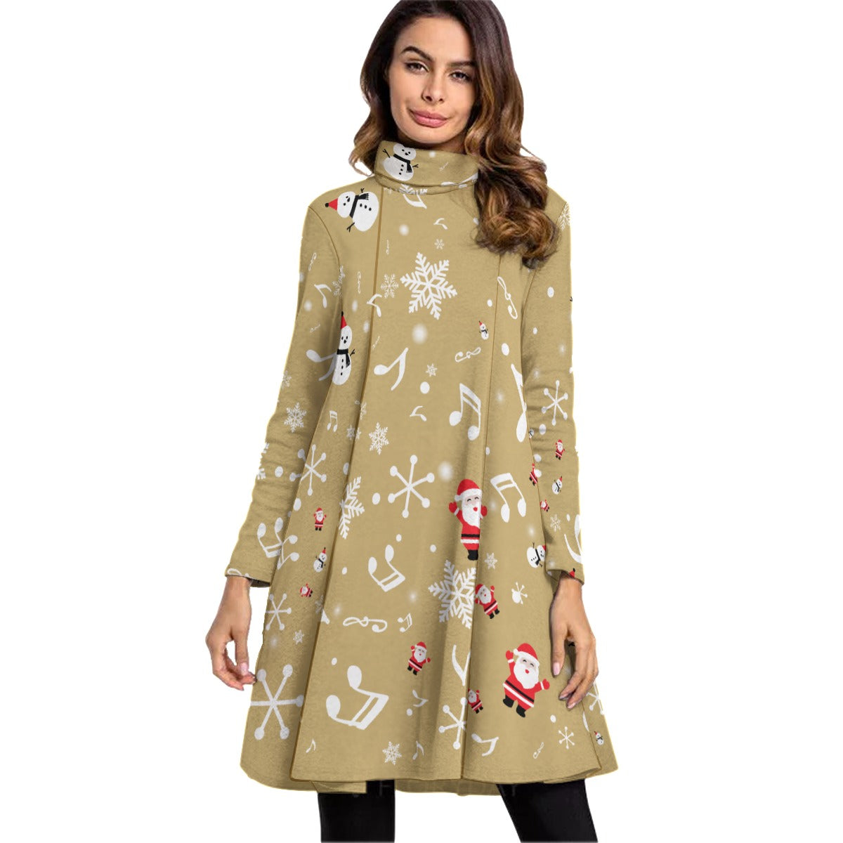 Music Christmas Dark Yellow Neck Dress
