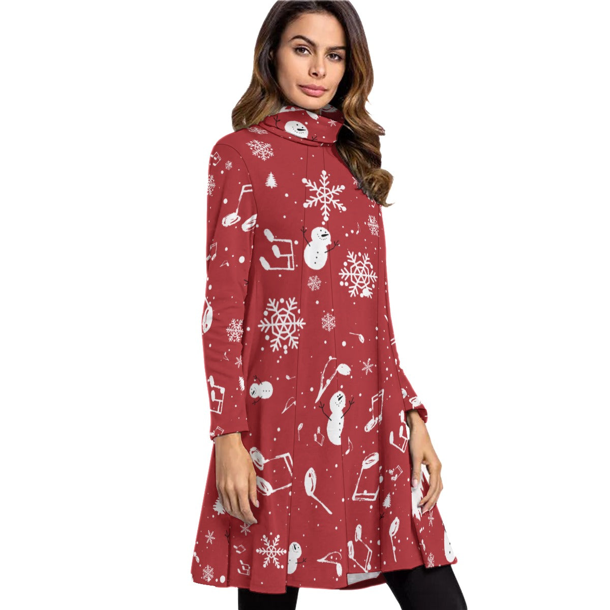 Music Christmas Snow Red Neck Dress