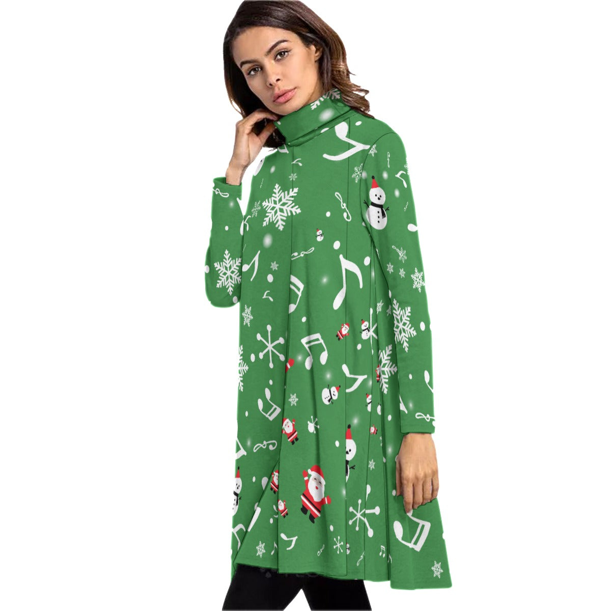 Music Notes Christmas Green Neck Dress