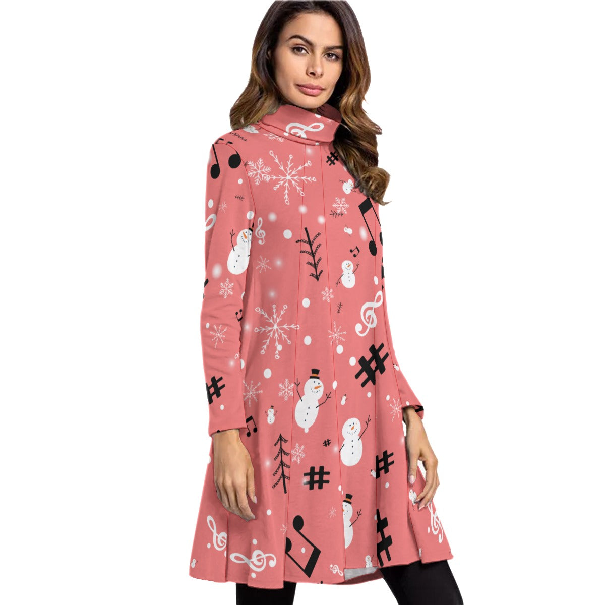 Music Notes Christmas Pink Neck Dress