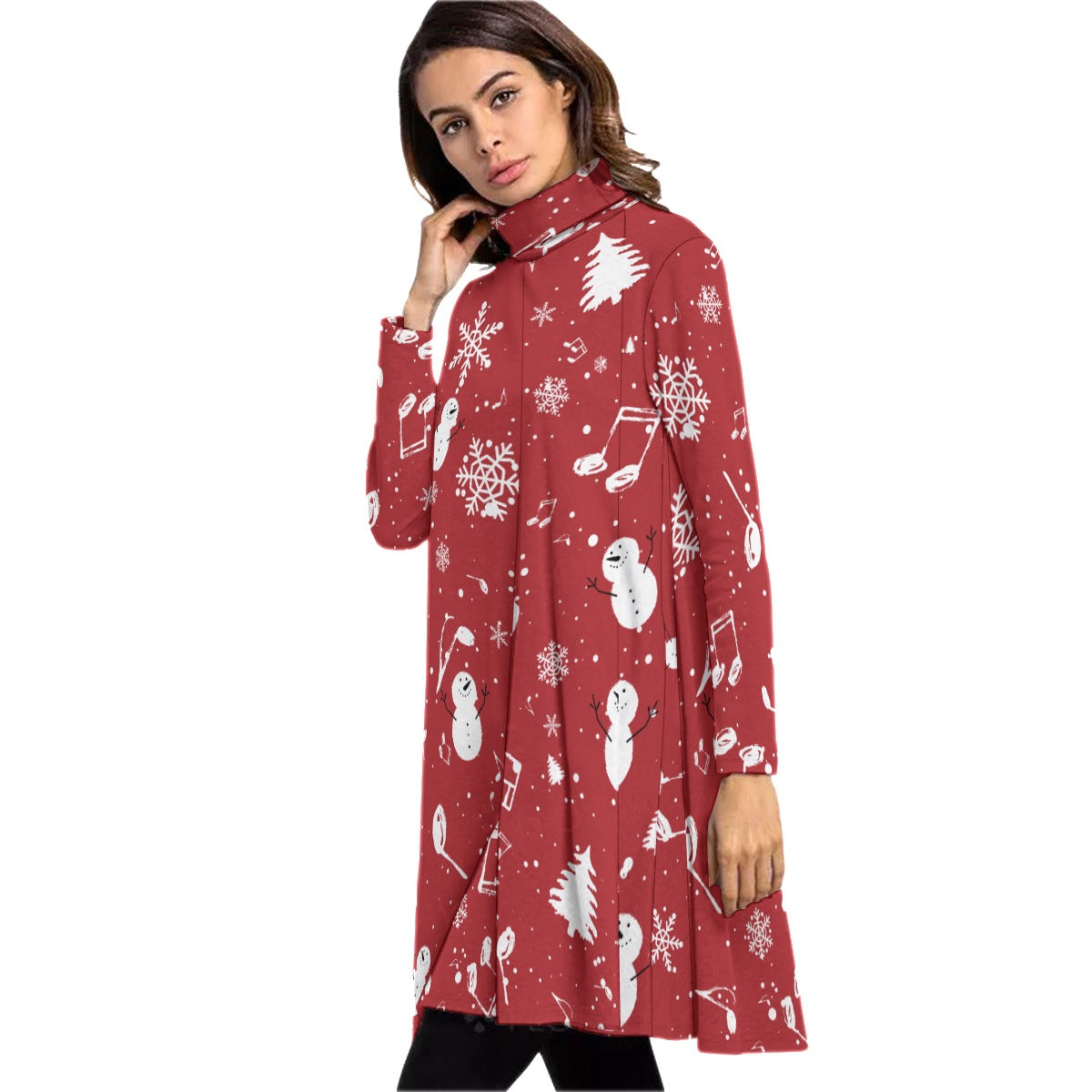 Music Christmas Snow Red Neck Dress