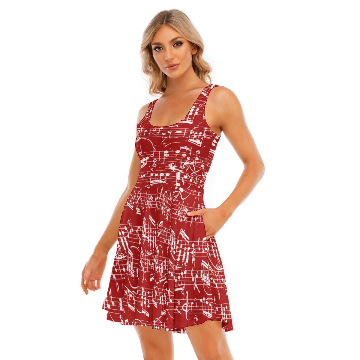 Music Sheet Red Vest Dress