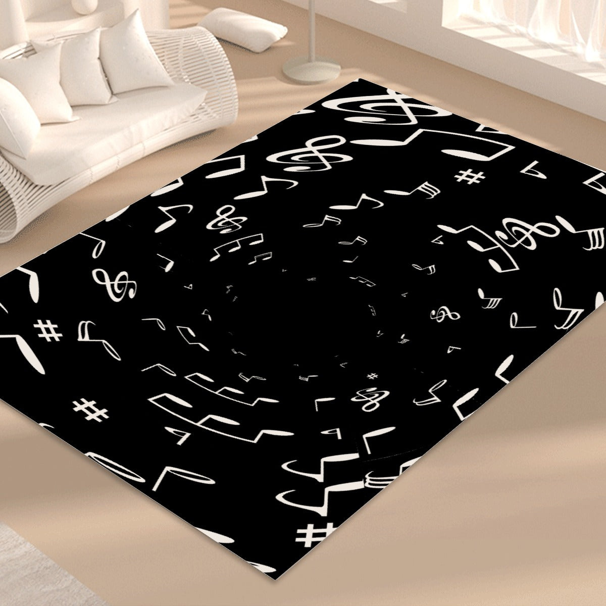 Music Notes Black Floor Mat