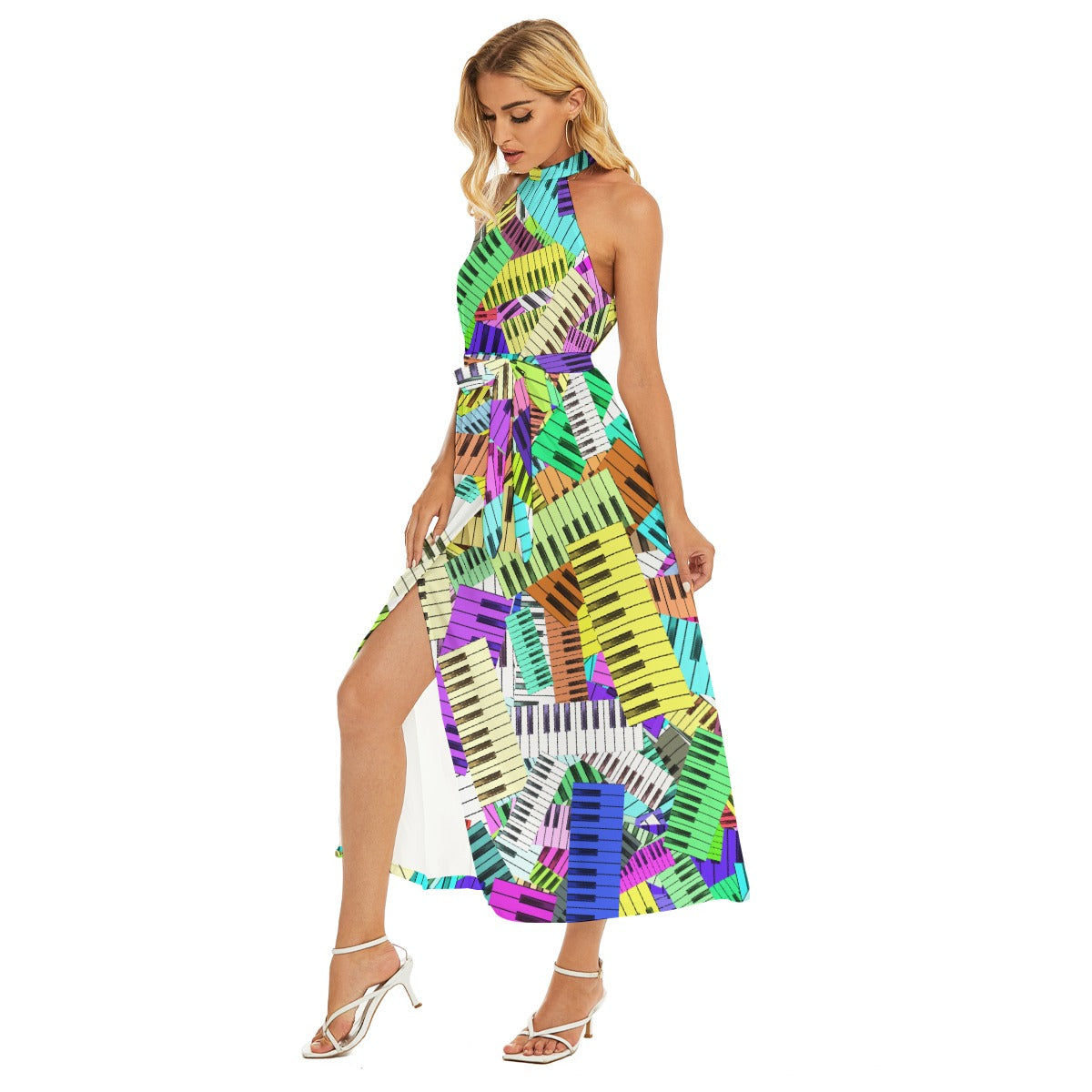 Colorful Piano Keys Halter Dress
