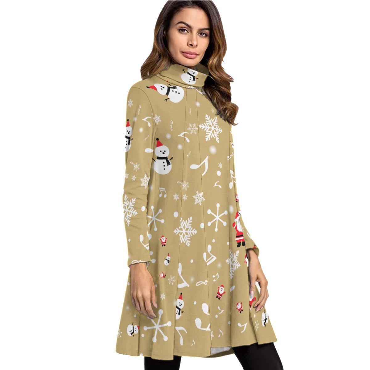 Music Christmas Dark Yellow Neck Dress