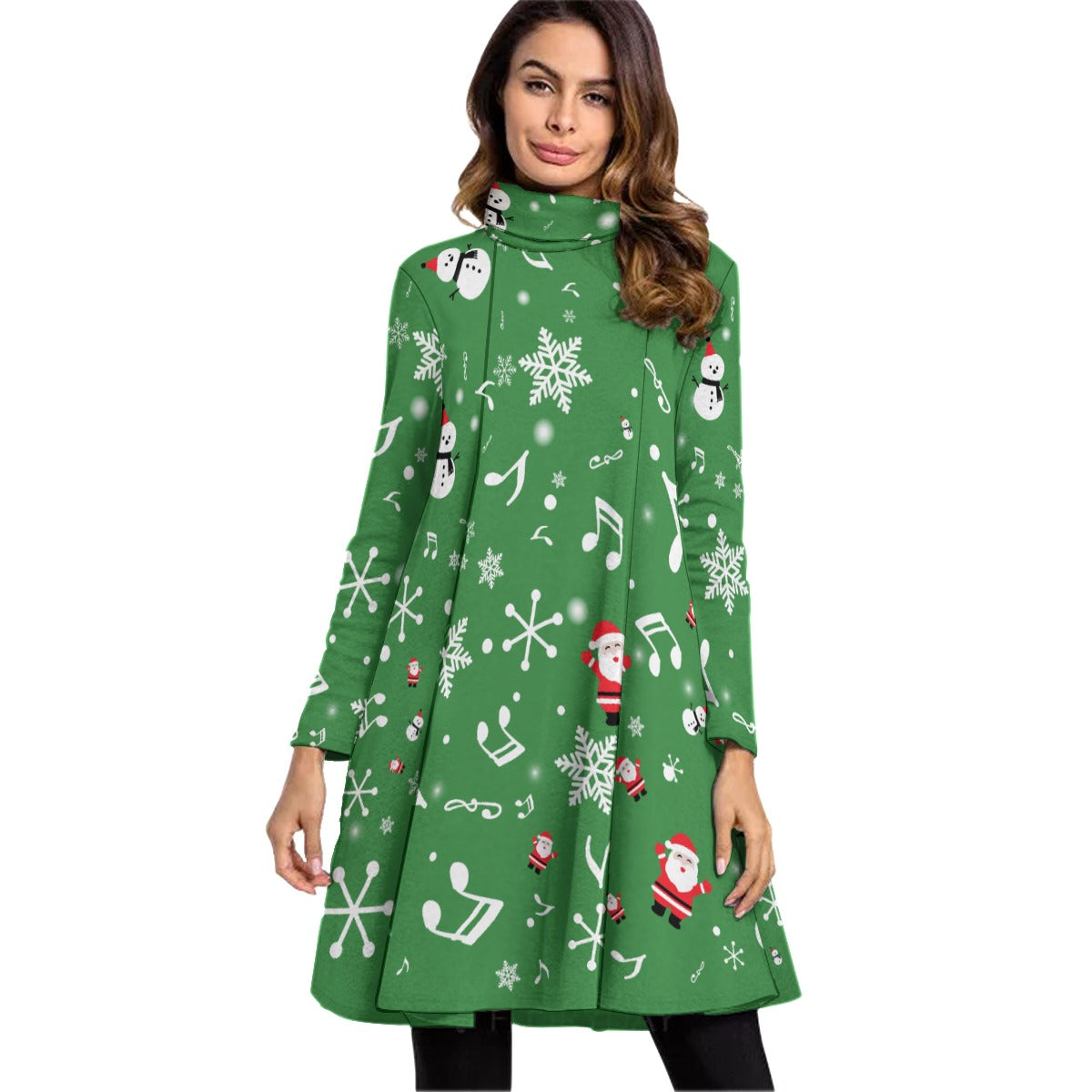 Music Notes Christmas Green Neck Dress