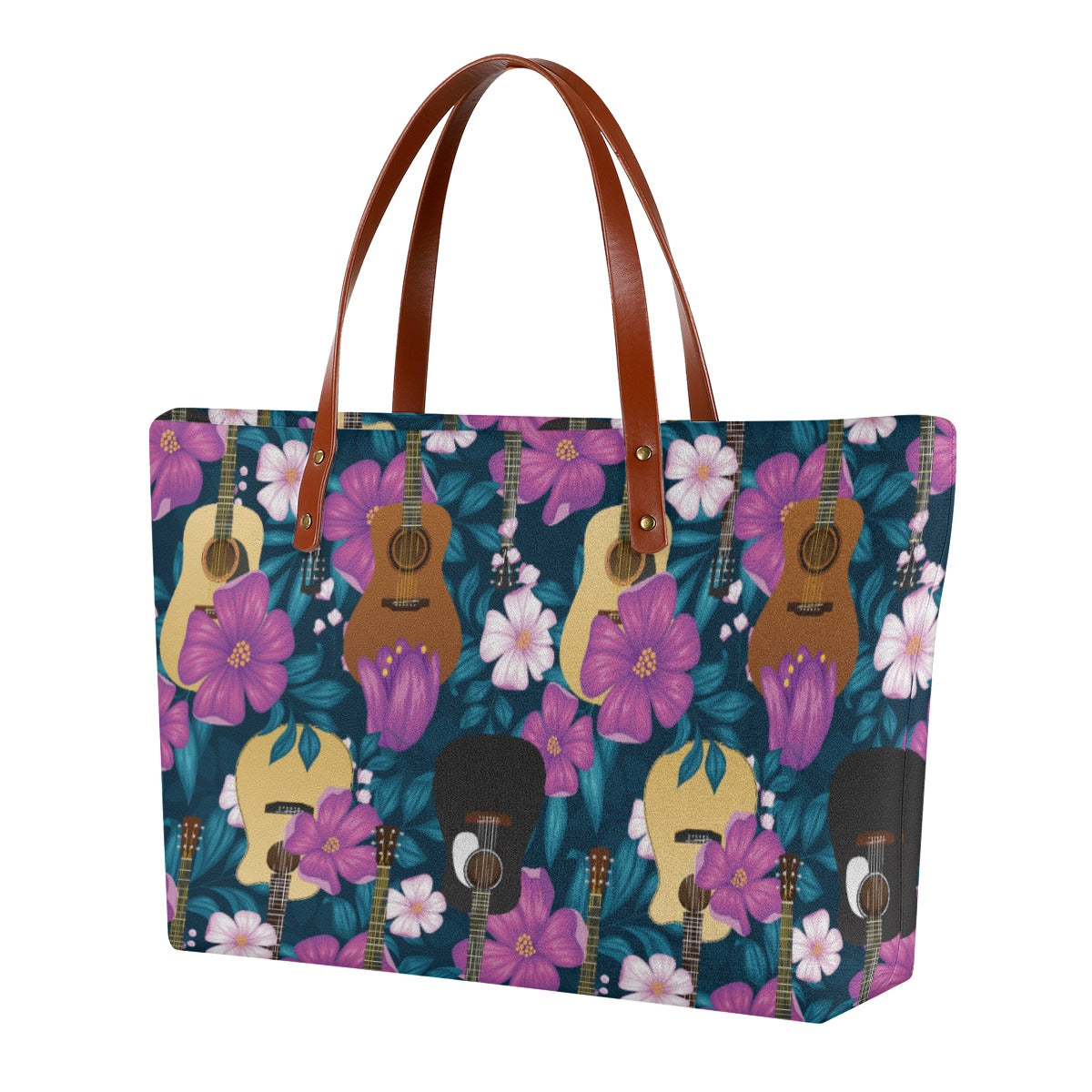 Guitar Floral Tote Bag