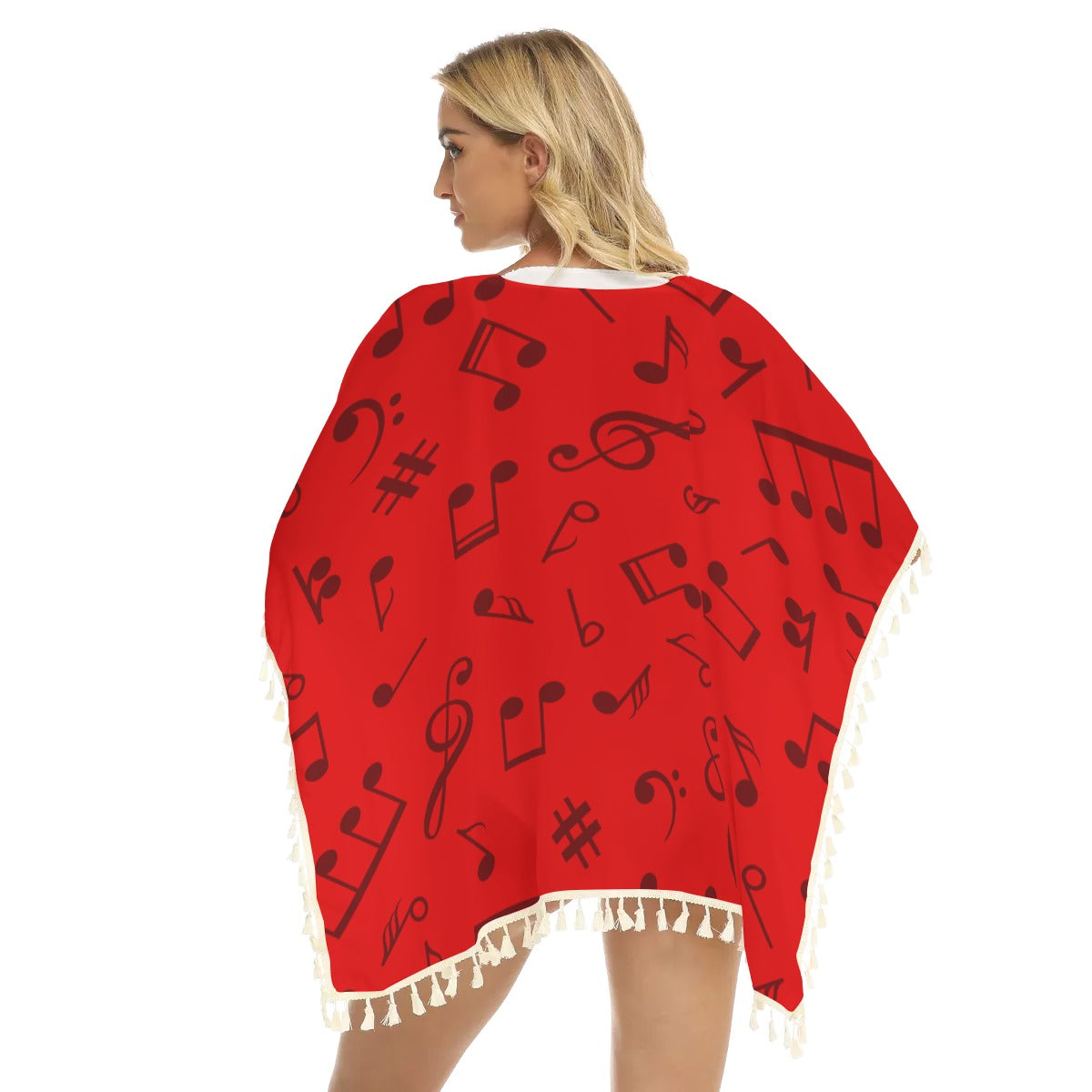 Music Notes Red Fringed Shawl