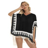 Piano Keys Black Fringed Shawl