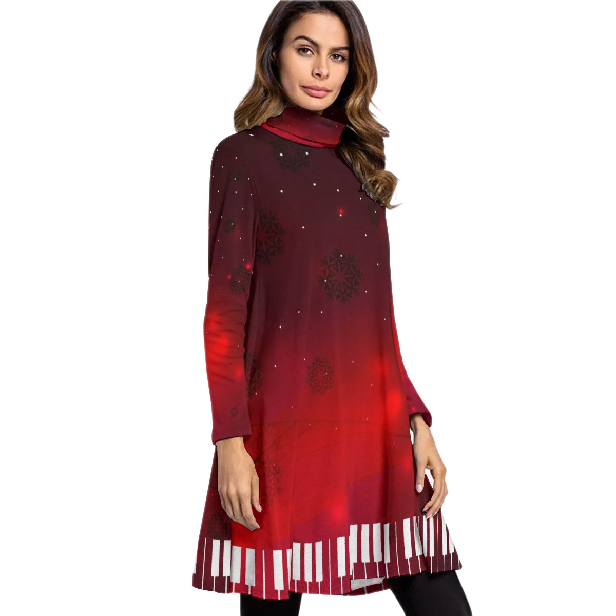 Piano Keys Christmas High Neck Dress
