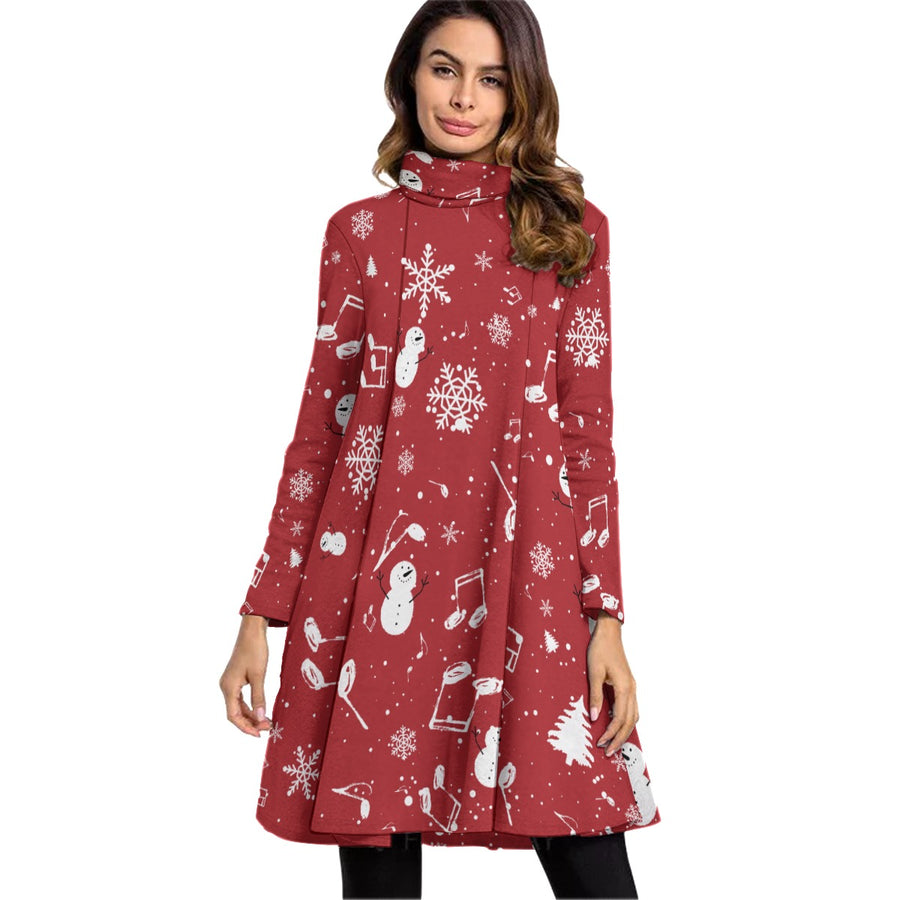 Music Christmas Snow Red Neck Dress