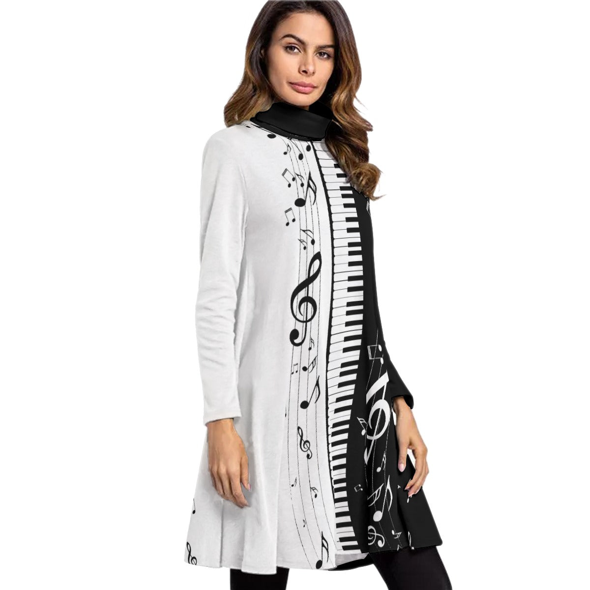 Piano Keys Music Notes High Neck Dress