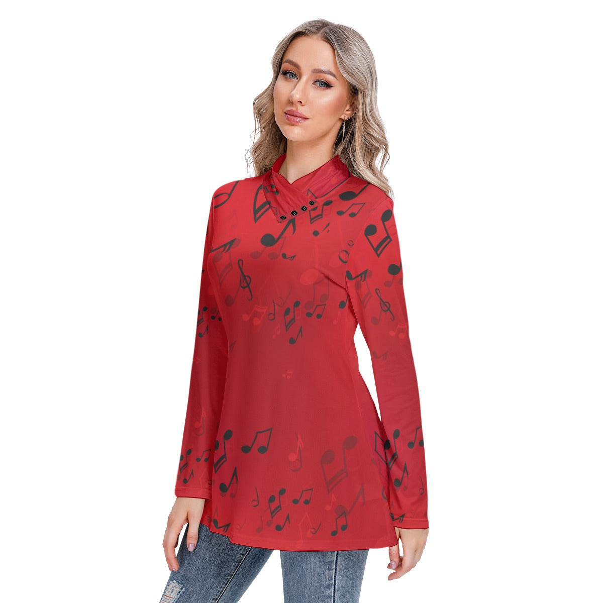 Music Notes Red Blouse