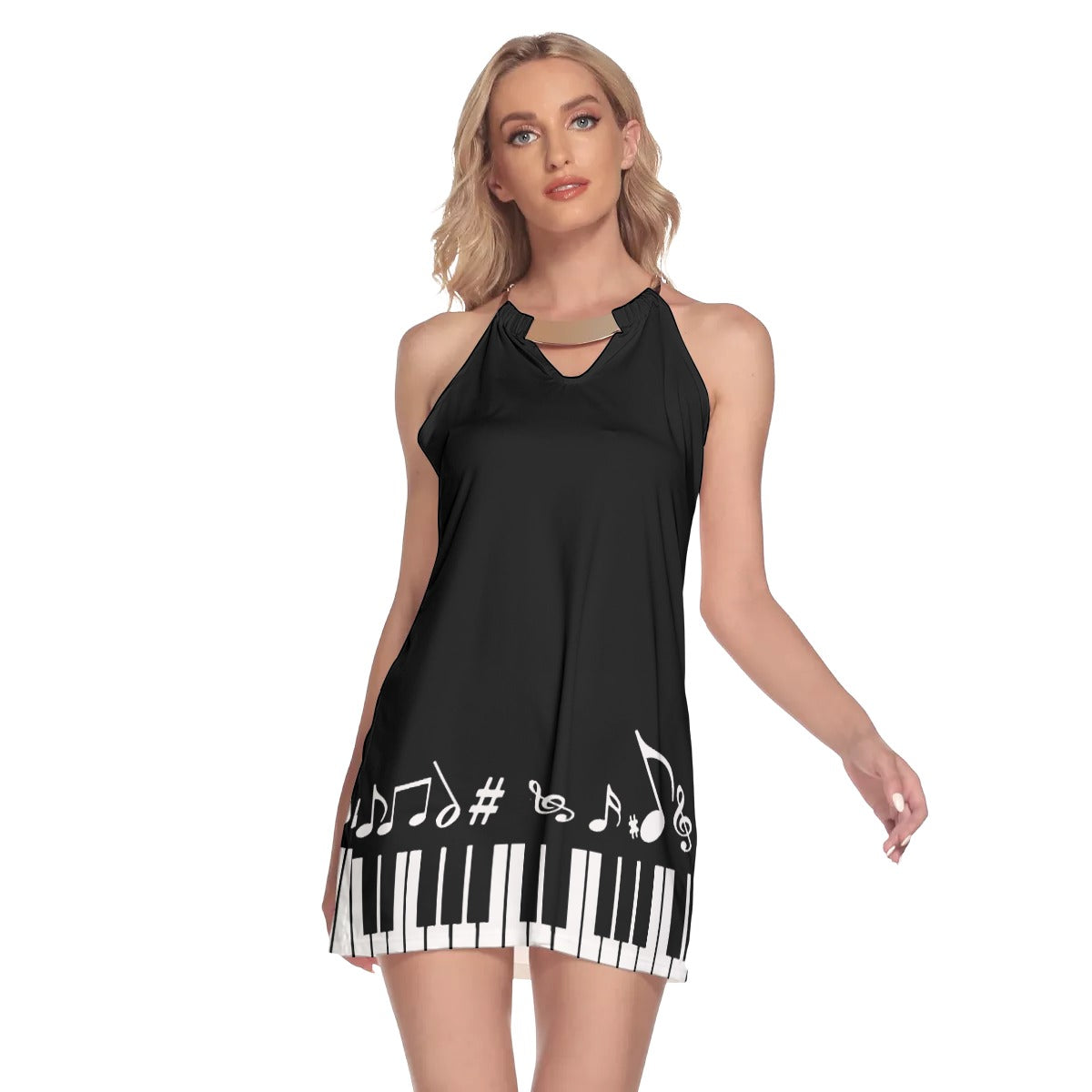 Music Piano Keys Round Neck Dress