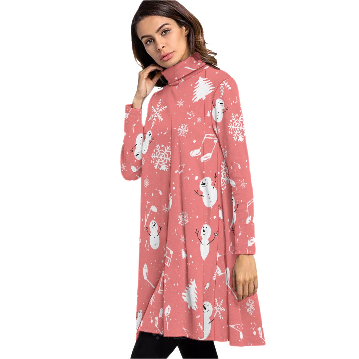 Music Christmas Snow Pink Neck Dress