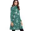 Music Christmas Snow Green Neck Dress