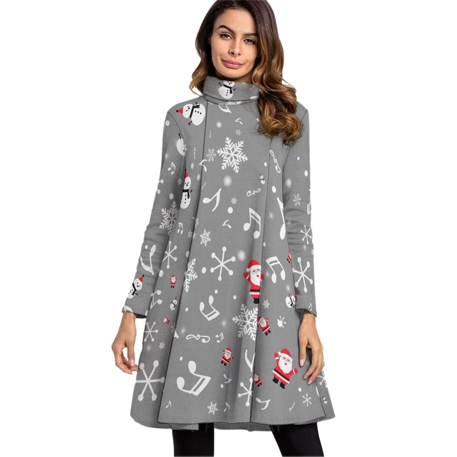 Music Note Christmas Grey Neck Dress