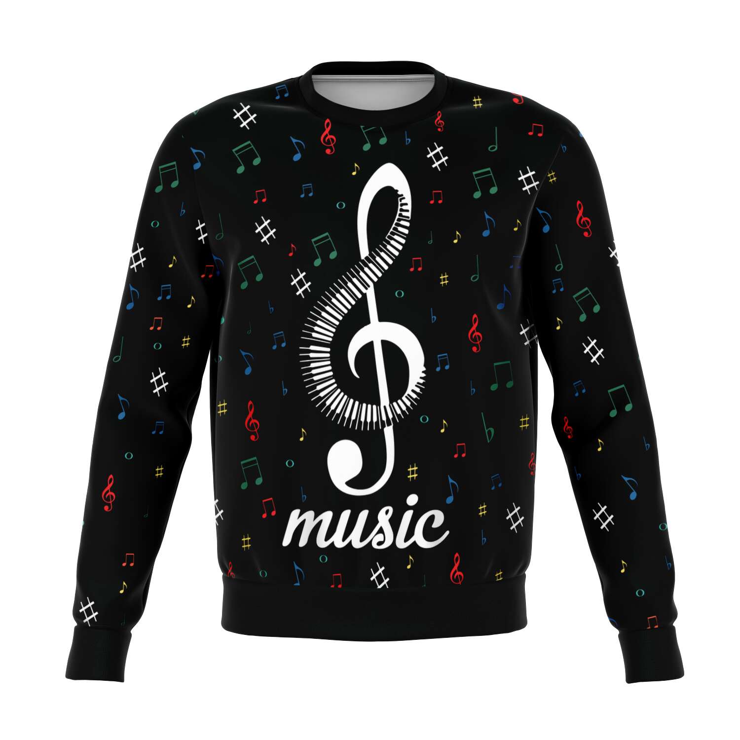 Treble Clef With Piano Keys Black Sweatshirt
