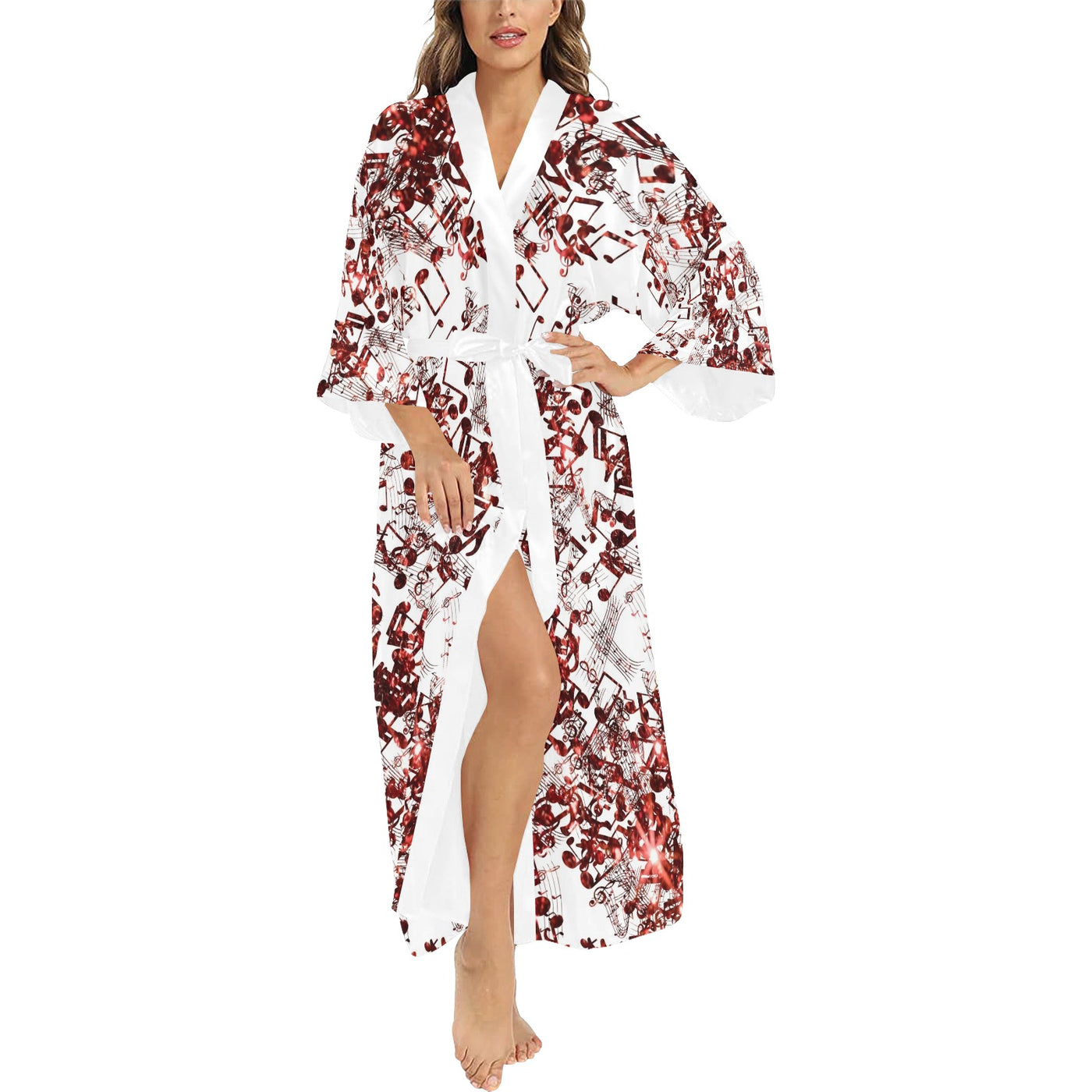 Red Music Notes Kimono Robe