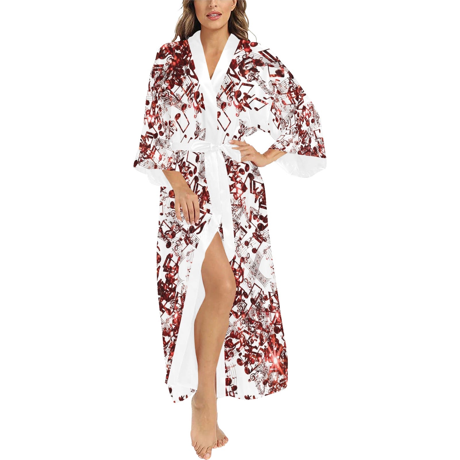 Red Music Notes Kimono Robe