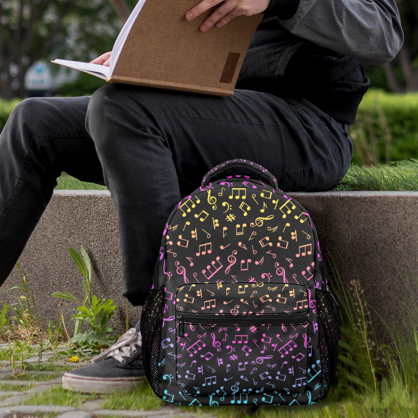 Rainbow Music Notes 17-inch Casual Backpack