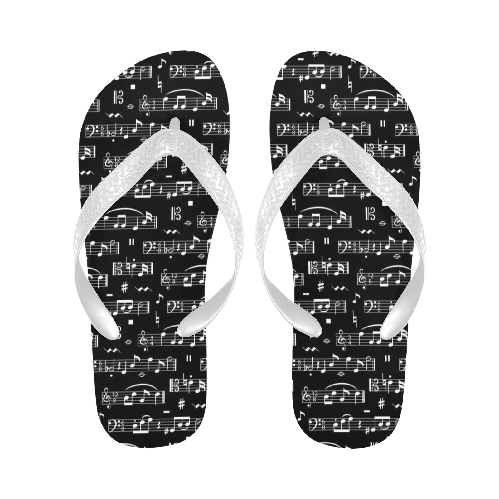 Black Music Notes Flip Flops (Unisex)