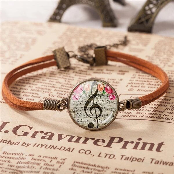 Free - Music Art Round Glass Bracelet