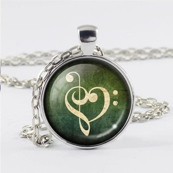 Vintage Music Note Heart Necklace